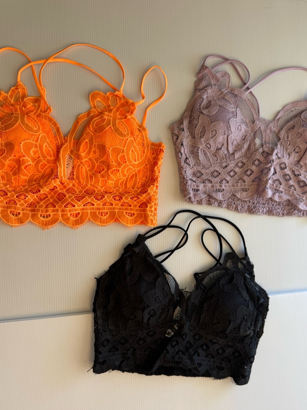 Lace Bralette Trio - Orange, Mauve, Black